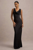 Alesso | Black Satin Cowl-Neck Maxi Dress  Gemma Chic