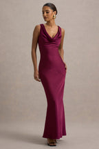Alesso | Burgundy Satin Cowl-Neck Maxi Dress  Gemma Chic