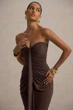 Ali | Brown Sweetheart Ruched Wrap Maxi Dress  Gemma Chic