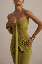 Ali | Olive Sweetheart Ruched Wrap Maxi Dress  Gemma Chic