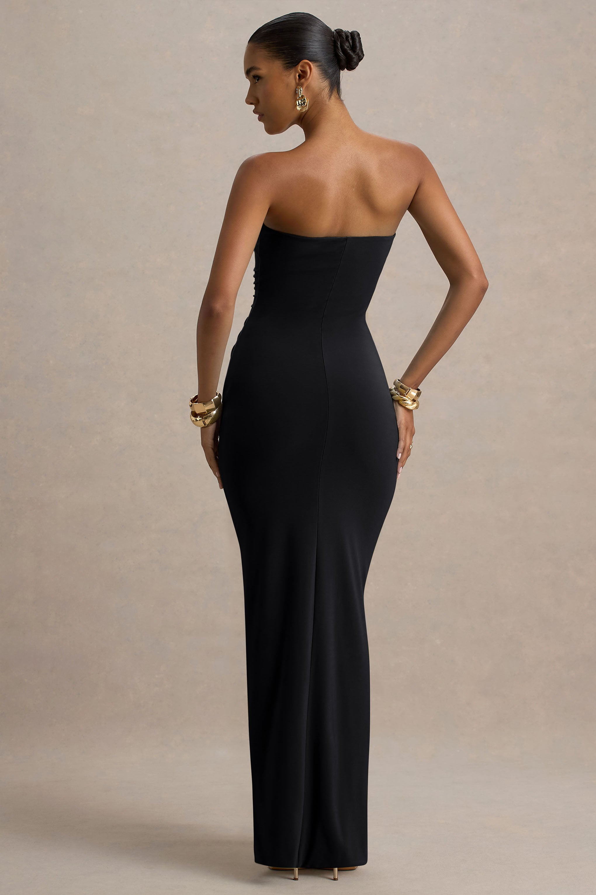 Ali | Black Sweetheart Ruched Wrap Maxi Dress  Gemma Chic