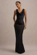 Alesso | Black Satin Cowl-Neck Maxi Dress  Gemma Chic