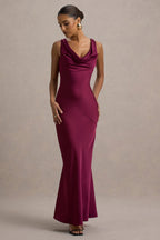 Alesso | Burgundy Satin Cowl-Neck Maxi Dress  Gemma Chic