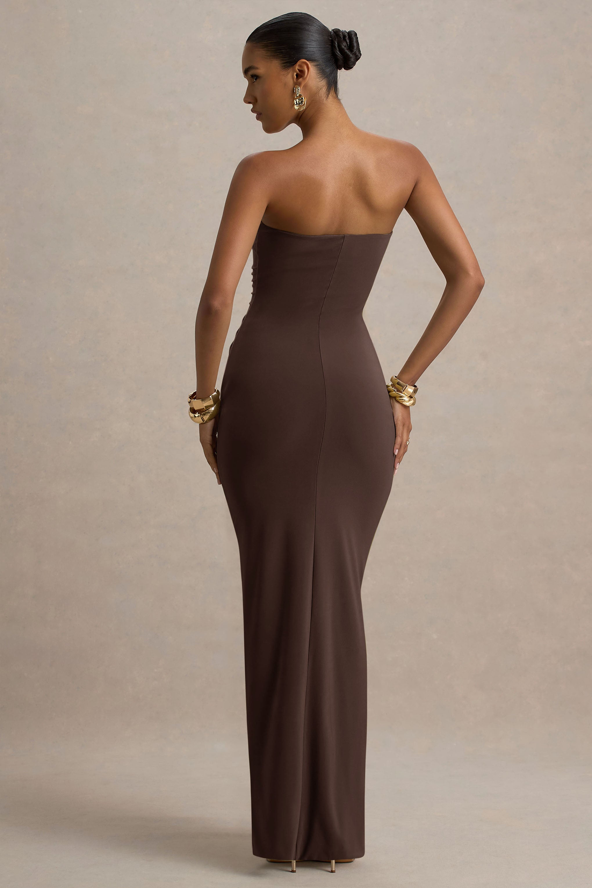 Ali | Brown Sweetheart Ruched Wrap Maxi Dress  Gemma Chic