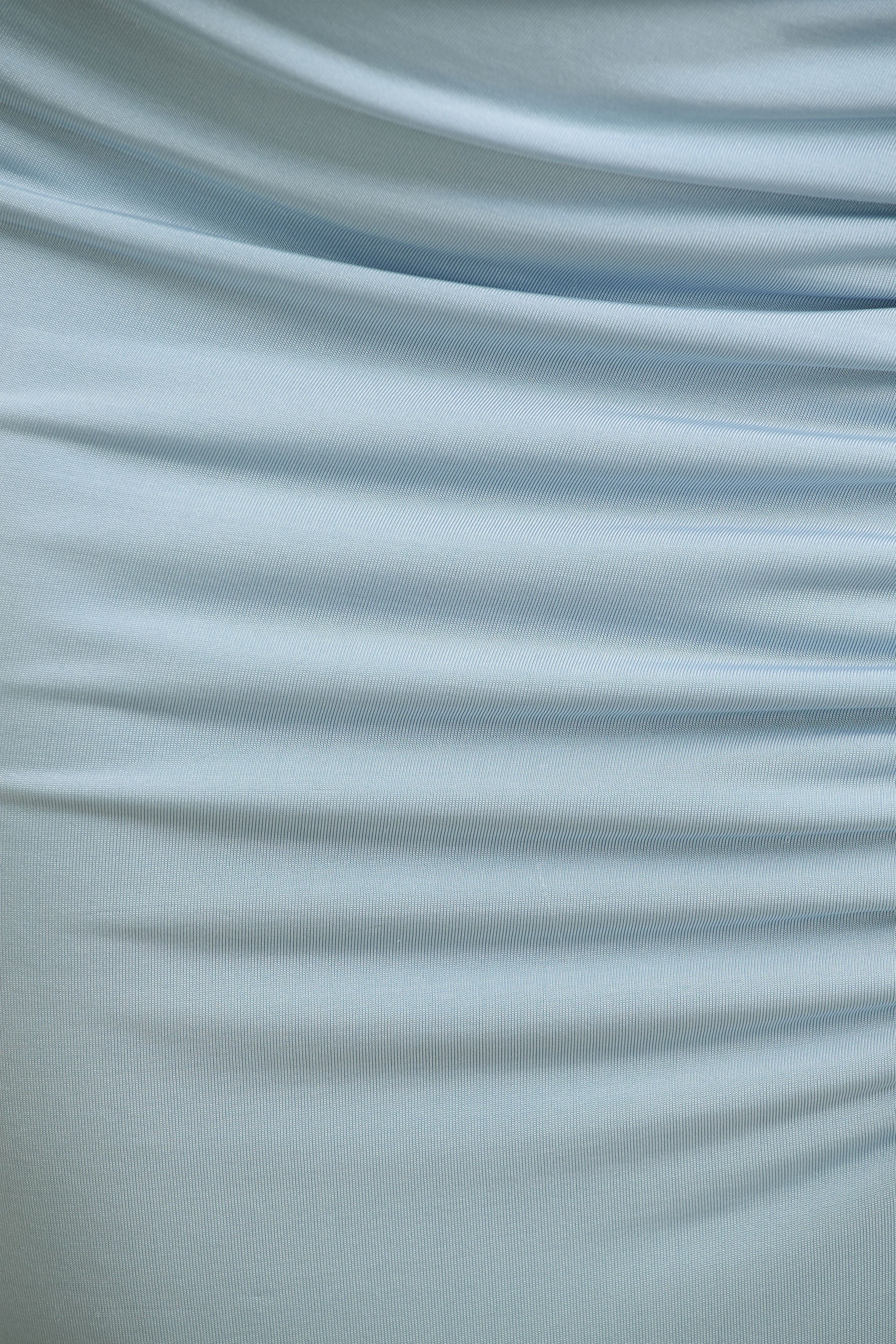 Pure Affection | Powder Blue Cowl-Neck Maxi Dress With Ruched Detailing And Front High Split  Gemma Chic