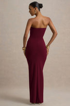 Ali | Burgundy Sweetheart Ruched Wrap Maxi Dress  Gemma Chic