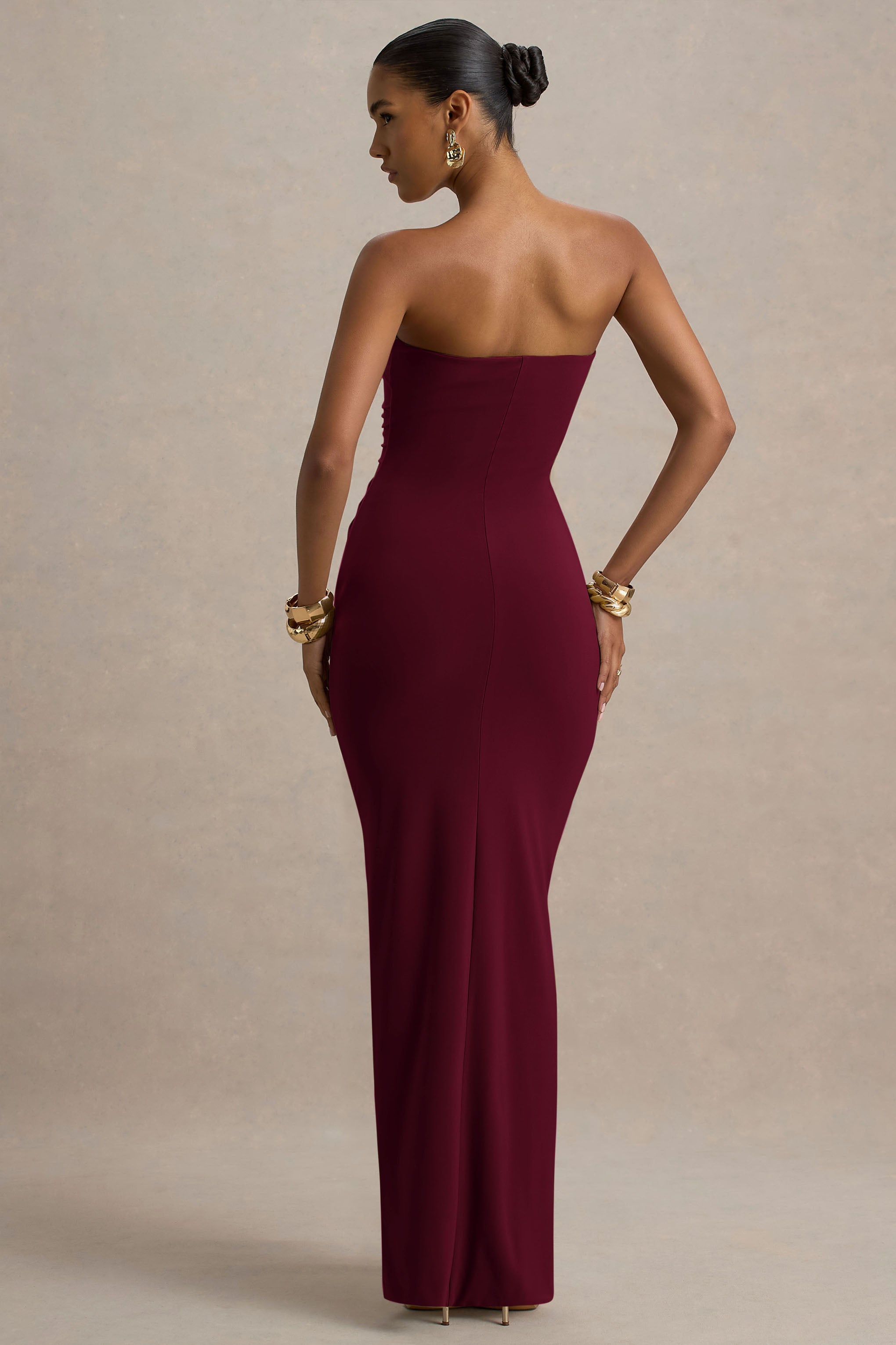 Ali | Burgundy Sweetheart Ruched Wrap Maxi Dress  Gemma Chic