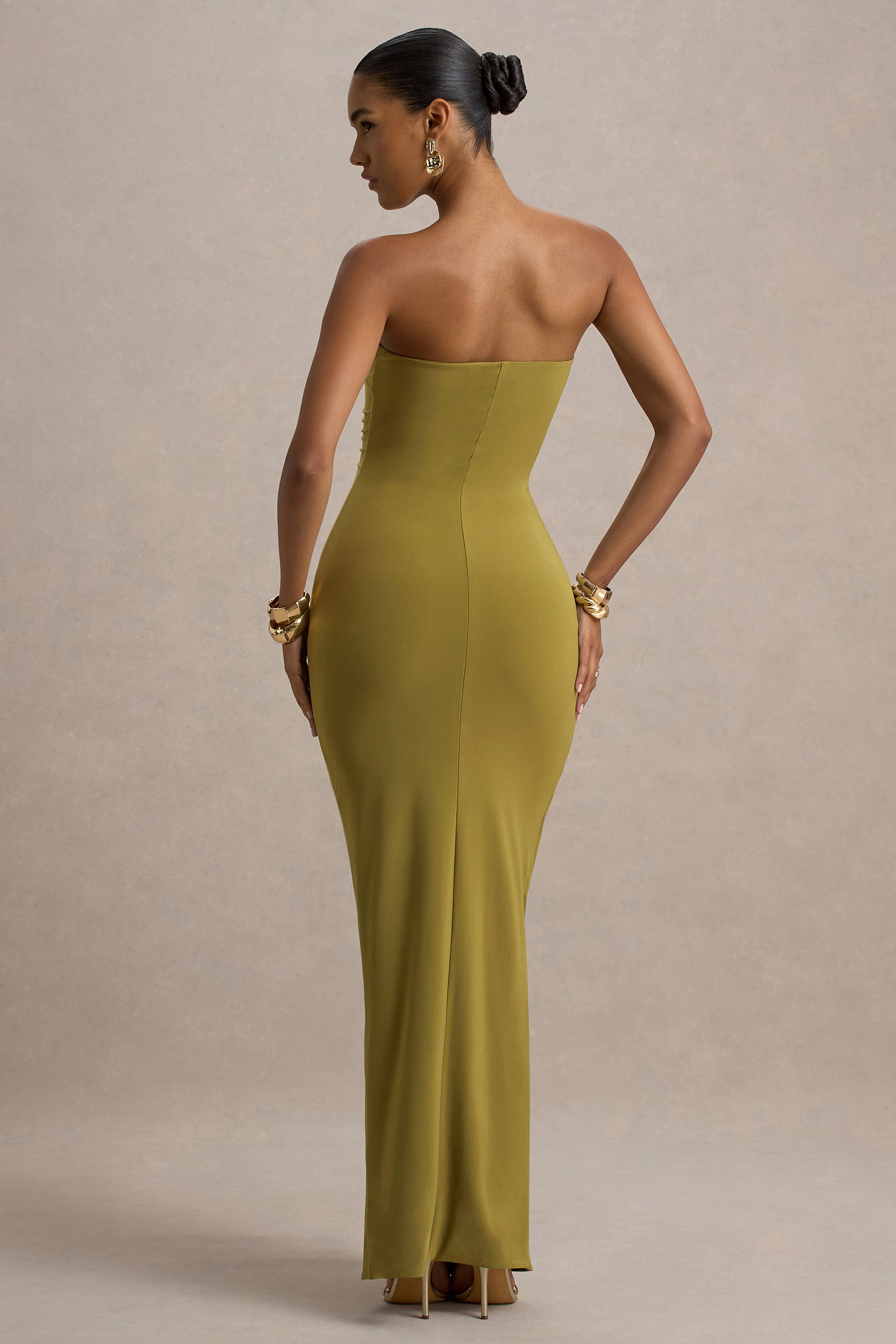 Ali | Olive Sweetheart Ruched Wrap Maxi Dress  Gemma Chic